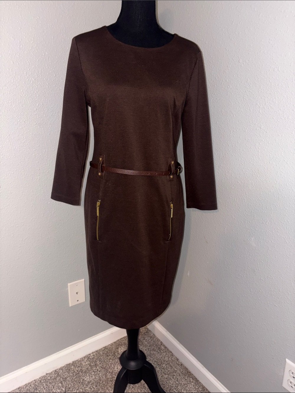Michael Kors Brown Zipper Belted Dress SZ MED